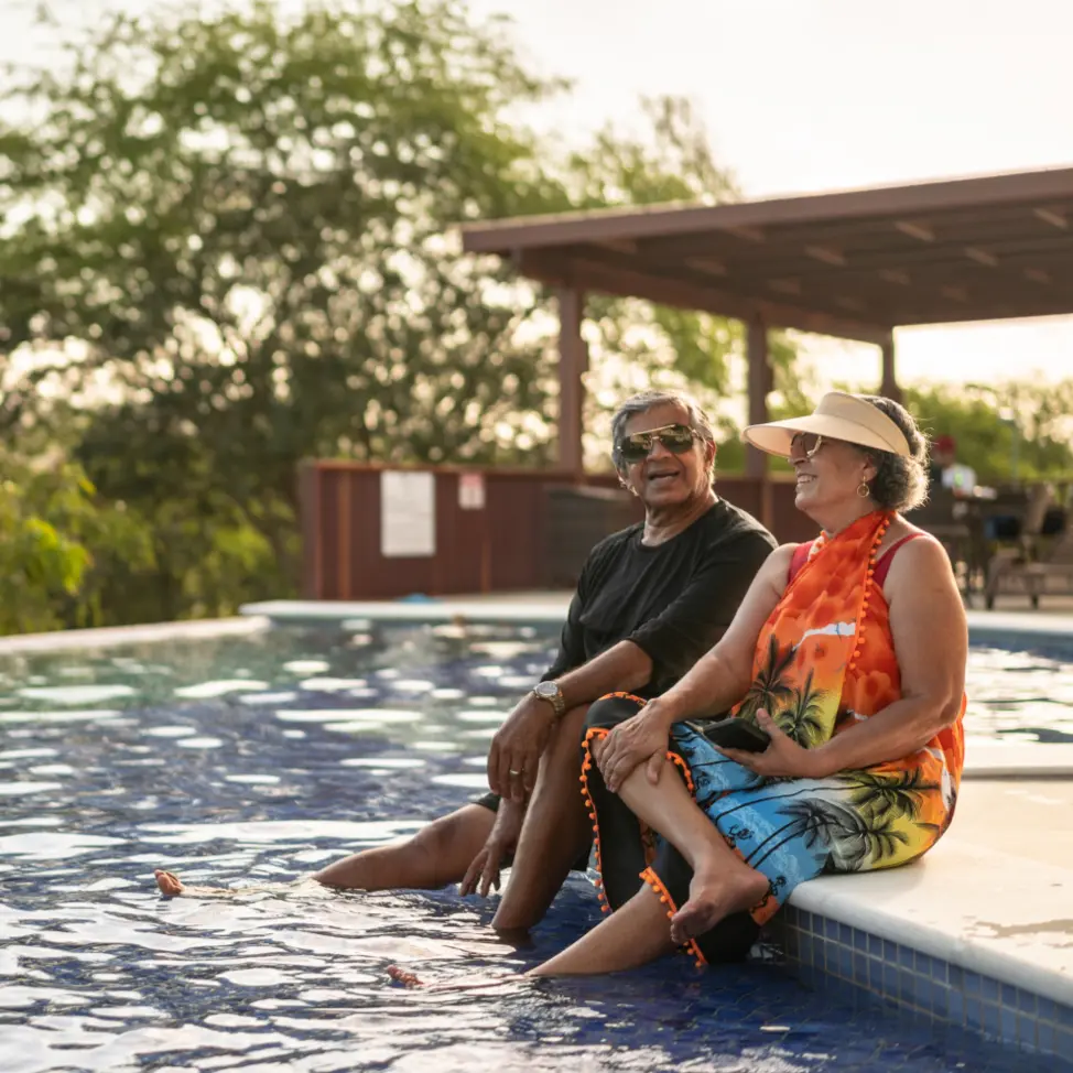 Man and woman sitting by the pool