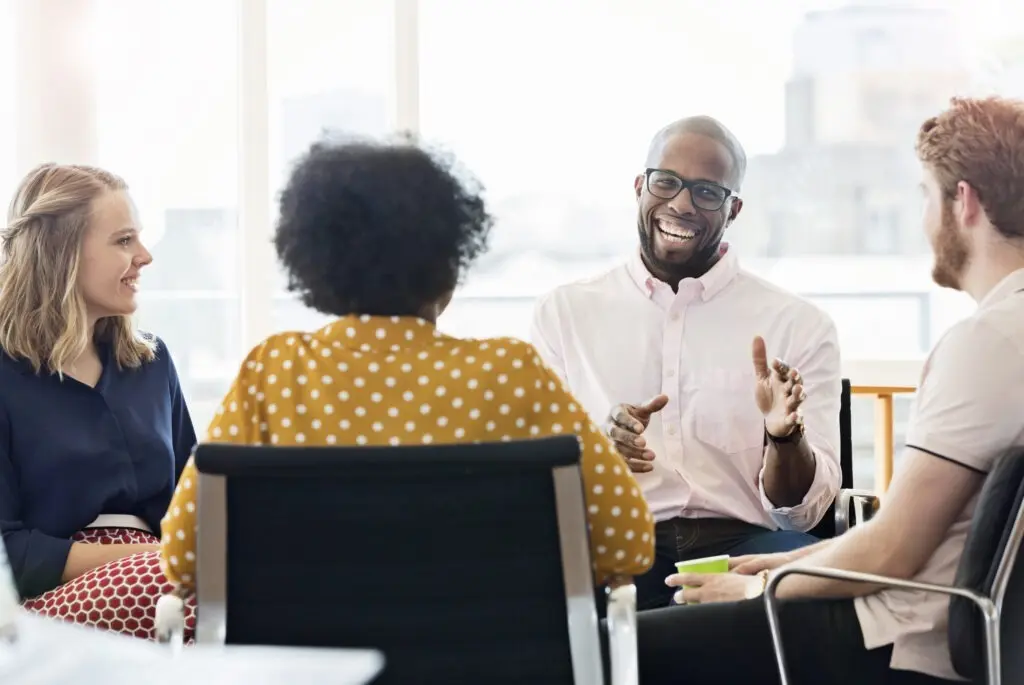 diverse group of people enjoying a conversation